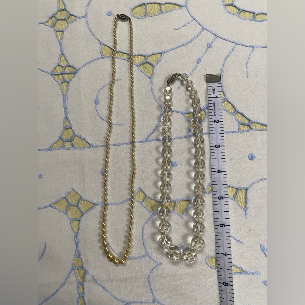 Vintage-Elegant Clear Crystal Necklace and Pearl Strand - Women Jewelry